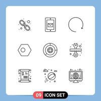 Set of 9 Vector Outlines on Grid for coin flag arrow country bangla Editable Vector Design Elements