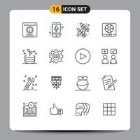 Outline Pack of 16 Universal Symbols of business screen recording game nature Editable Vector Design Elements