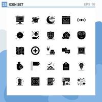 Solid Glyph Pack of 25 Universal Symbols of web design coding space browser cresent Editable Vector Design Elements