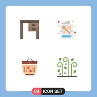 conjunto de iconos planos de interfaz móvil de 4 pictogramas de decoración tienda interior cafetería amor elementos de diseño vectorial editables vector