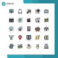 Group of 25 Filled line Flat Colors Signs and Symbols for image instagram data analyzing online tracking Editable Vector Design Elements