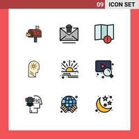 Pictogram Set of 9 Simple Filledline Flat Colors of offer setting trash mind brain Editable Vector Design Elements