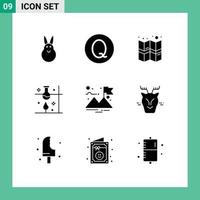 Set of 9 Vector Solid Glyphs on Grid for success finish location science lab science Editable Vector Design Elements