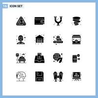 Pack of 16 creative Solid Glyphs of worker industry pipes female weather Editable Vector Design Elements