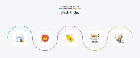 Black Friday Flat 5 Icon Pack Including cyber monday. shopping. discount. groceries. cart vector