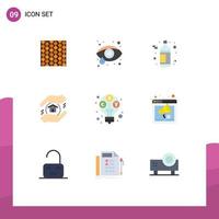 9 User Interface Flat Color Pack of modern Signs and Symbols of profit school eye health real estate wine Editable Vector Design Elements