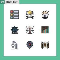 Universal Icon Symbols Group of 9 Modern Filledline Flat Colors of justice server hacking internet celebration Editable Vector Design Elements