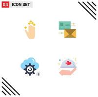 Universal Icon Symbols Group of 4 Modern Flat Icons of gesture gear mailing mail cloud Editable Vector Design Elements