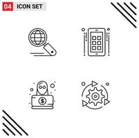 Stock Vector Icon Pack of 4 Line Signs and Symbols for globe hacker seo social robbery Editable Vector Design Elements