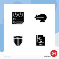 Set of 4 Vector Solid Glyphs on Grid for data seurity report zeppelin file document Editable Vector Design Elements