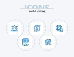 Web Hosting Blue Icon Pack 5 Icon Design. world. protect. digital. bug. setting vector