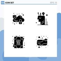 Group of 4 Solid Glyphs Signs and Symbols for cloud greeting card art user soap Editable Vector Design Elements