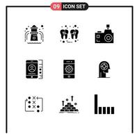 Pictogram Set of 9 Simple Solid Glyphs of cell service camera cell photography Editable Vector Design Elements