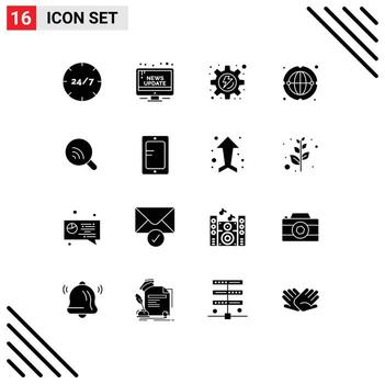 Editable Vector Line Pack of 16 Simple Solid Glyphs of search network public internet process Editable Vector Design Elements