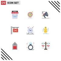 conjunto de 9 iconos de interfaz de usuario modernos símbolos signos para alarma de tiempo marketing vacaciones hotel signo elementos de diseño vectorial editables vector