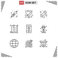 Set of 9 Vector Outlines on Grid for signs map go location document Editable Vector Design Elements