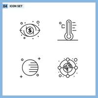 4 Creative Icons Modern Signs and Symbols of dollar planet cloud sun circle Editable Vector Design Elements