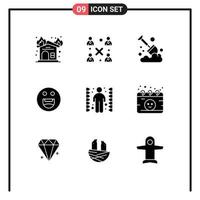 Group of 9 Modern Solid Glyphs Set for maze challenge agriculture motivation emojis Editable Vector Design Elements