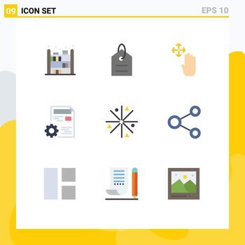 conjunto de 9 colores planos vectoriales en cuadrícula para elementos de diseño vectorial editables de perfil de configuración de cursor manual de edición de incendios vector