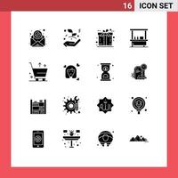 Modern Set of 16 Solid Glyphs and symbols such as e cart free stand food Editable Vector Design Elements