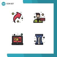 4 iconos creativos, signos y símbolos modernos de la computadora de flecha, mensaje multimedia derecho, elementos de diseño vectorial editables
