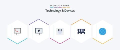 paquete de 25 iconos planos de dispositivos que incluye . globo. hardware. equipo. dispositivos vector