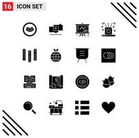 Pack of 16 creative Solid Glyphs of files document chart sticks relaxing Editable Vector Design Elements