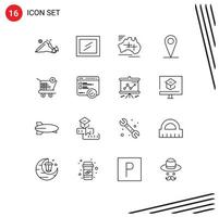 16 Outline concept for Websites Mobile and Apps shop cart map pin location Editable Vector Design Elements