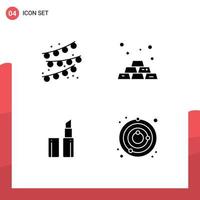 Modern Set of 4 Solid Glyphs Pictograph of buntings circle banking money space Editable Vector Design Elements