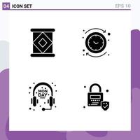 Set of 4 Modern UI Icons Symbols Signs for canned headphone backward reverse lock Editable Vector Design Elements