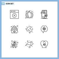 Set of 9 Modern UI Icons Symbols Signs for left arrow interface lotus sauna Editable Vector Design Elements