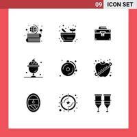 Pack of 9 Modern Solid Glyphs Signs and Symbols for Web Print Media such as bell sweet box summer food Editable Vector Design Elements