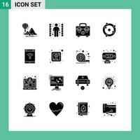 Universal Icon Symbols Group of 16 Modern Solid Glyphs of internet biochemistry task biology atom Editable Vector Design Elements