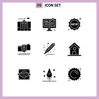 Pack of 9 Modern Solid Glyphs Signs and Symbols for Web Print Media such as drawing security designing chating shopping Editable Vector Design Elements