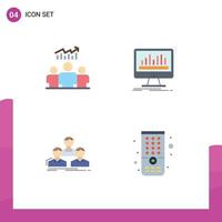 Set of 4 Vector Flat Icons on Grid for group stats chart processing employee Editable Vector Design Elements