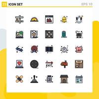 grupo de 25 signos y símbolos de colores planos de línea rellena para aprender codificación de alertas notificar elementos de diseño de vectores editables de campana