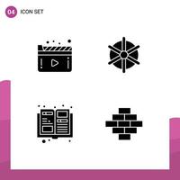 4 Universal Solid Glyphs Set for Web and Mobile Applications media items play ship wheel bricks Editable Vector Design Elements