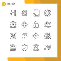 Outline Pack of 16 Universal Symbols of movie earth computers contact us communication Editable Vector Design Elements