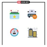 Group of 4 Flat Icons Signs and Symbols for calendar diagram date less human Editable Vector Design Elements