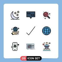 Set of 9 Modern UI Icons Symbols Signs for tick check food management globe Editable Vector Design Elements