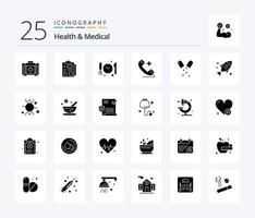 paquete de iconos de 25 glifos sólidos de salud y médicos, incluido el médico. cuidado de la salud. tiempo. salud. hospital