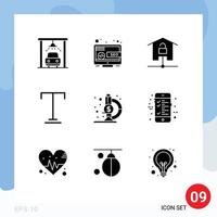 Mobile Interface Solid Glyph Set of 9 Pictograms of research fund laboratory home underline font Editable Vector Design Elements