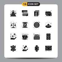 Mobile Interface Solid Glyph Set of 16 Pictograms of equality balance gdpr money card Editable Vector Design Elements