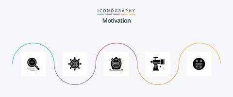 Motivation Glyph 5 Icon Pack Including . happy. watch. emojis. space vector