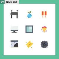 Mobile Interface Flat Color Set of 9 Pictograms of furniture pc china imac monitor Editable Vector Design Elements