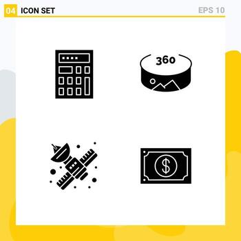 Universal Solid Glyphs Set for Web and Mobile Applications calculator telecommunication panorama media money Editable Vector Design Elements