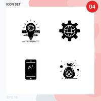 Set of Vector Solid Glyphs on Grid for deveopment smart phone pencil internet android Editable Vector Design Elements
