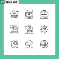 Modern Set of 9 Outlines Pictograph of bottle flask engine experiment web Editable Vector Design Elements