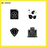 4 Thematic Vector Solid Glyphs and Editable Symbols of document locked earth leaf banking Editable Vector Design Elements