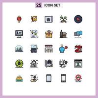 Set of 25 Modern UI Icons Symbols Signs for play save building world green Editable Vector Design Elements